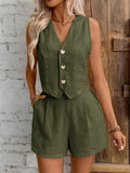 Conjunto Feminino Casual de Linho com Decote em V