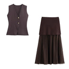 Conjunto Feminino com Colete e Saia Longa