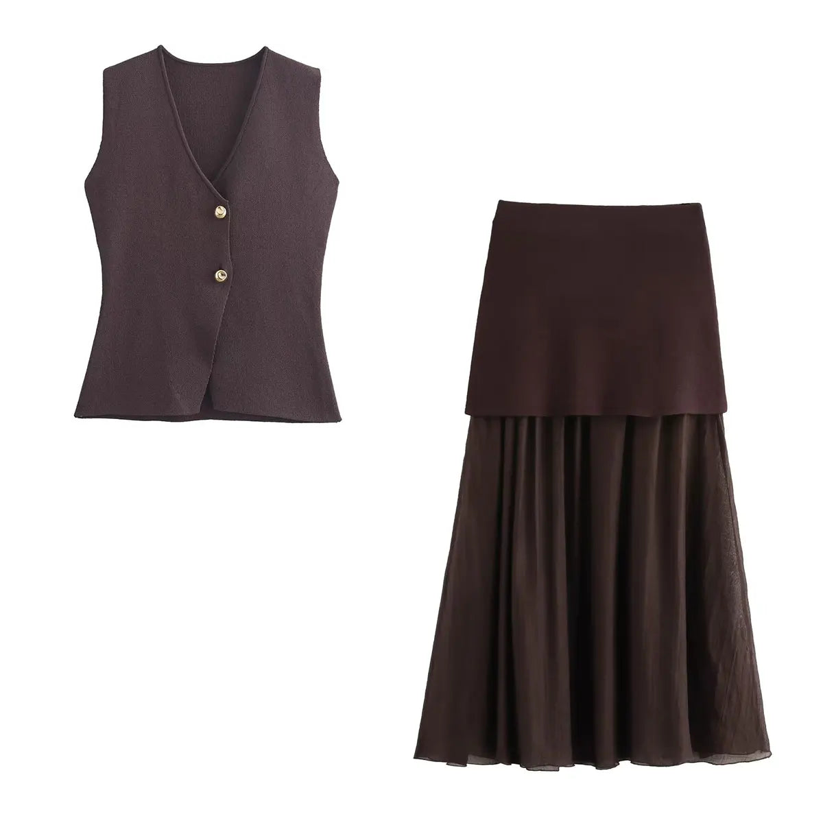 Conjunto Feminino com Colete e Saia Longa