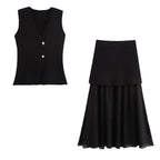 Conjunto Feminino com Colete e Saia Longa