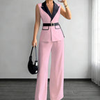 Conjunto Feminino de Colete e Calça com Cinto