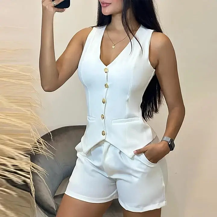Conjunto Lais com Gola V e Botões