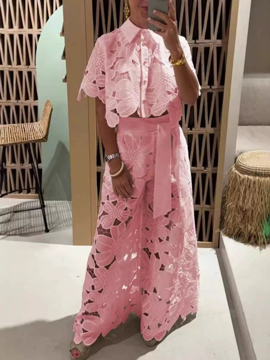 Conjunto Lease em Flor com Saia em Detalhe de Amarrar