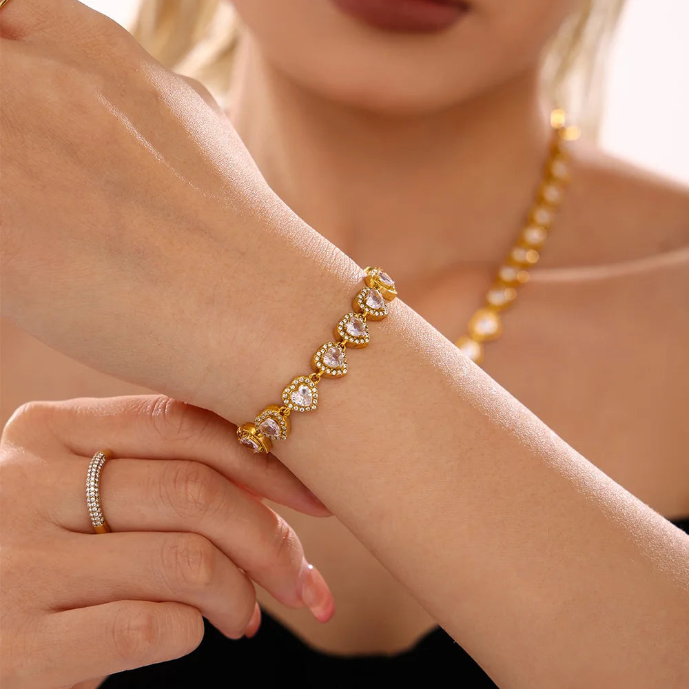 Conjunto Luxo Colar e Pulseira Coração com Zircão