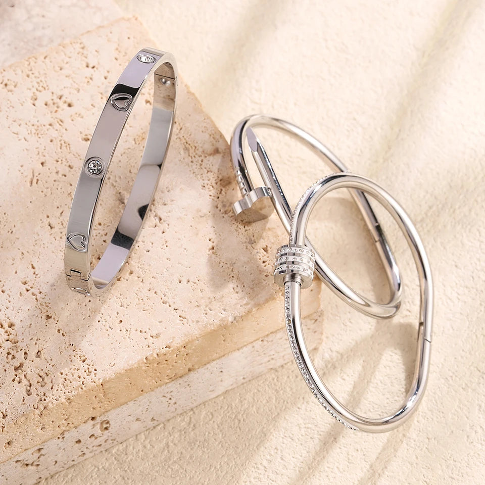 Conjunto de 3 Pulseiras Prata com Strass