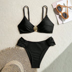 Conjunto de Biquíni Cintura Alta com Fivela Dourada