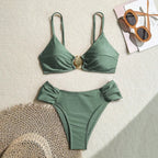 Conjunto de Biquíni Cintura Alta com Fivela Dourada
