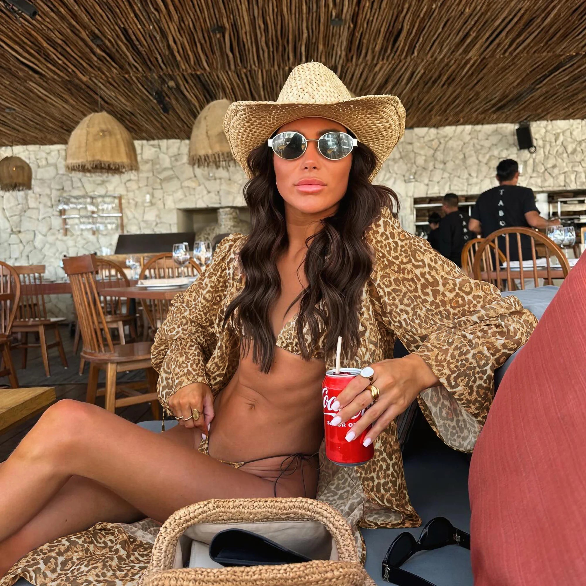 Conjunto de Biquíni Leopardo com Quimono - 3 Peças