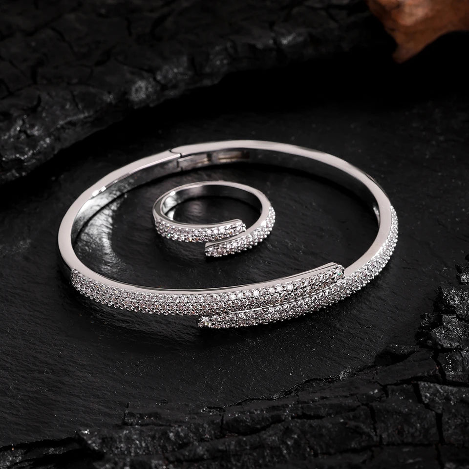 Conjunto de Pulseira e Anel de Zircônia