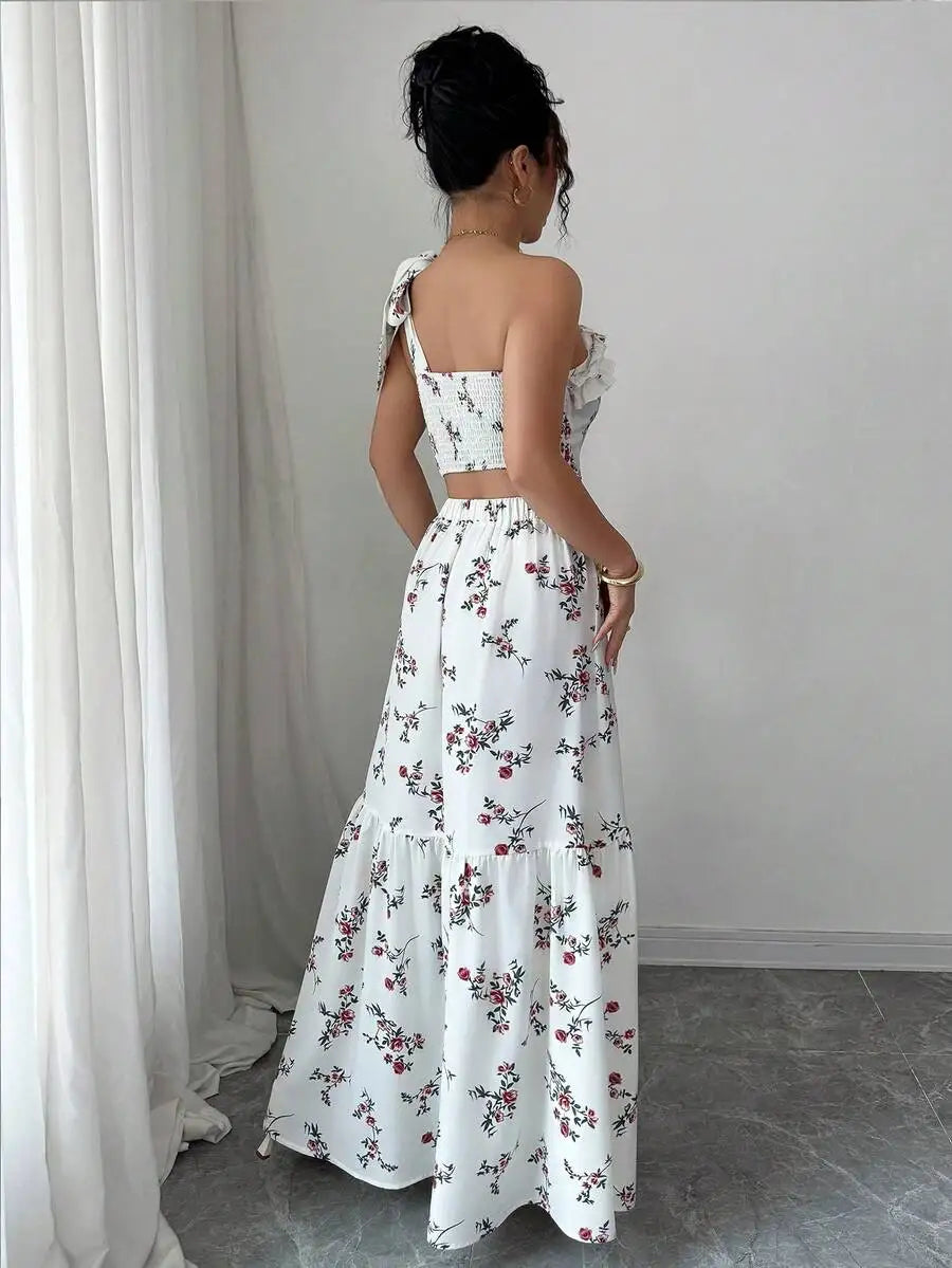 Conjunto feminino floral elegante para verão