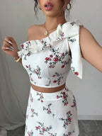 Detalhes do conjunto floral feminino Rafazza