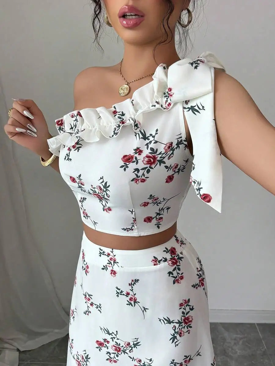 Detalhes do conjunto floral feminino Rafazza