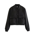 Jaqueta Bomber Feminina Vintage com Bolsos