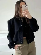 Jaqueta Bomber Feminina Vintage com Bolsos