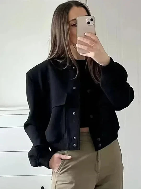 Jaqueta Bomber Feminina Vintage com Bolsos