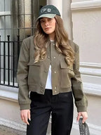 Jaqueta Bomber Feminina Vintage com Bolsos