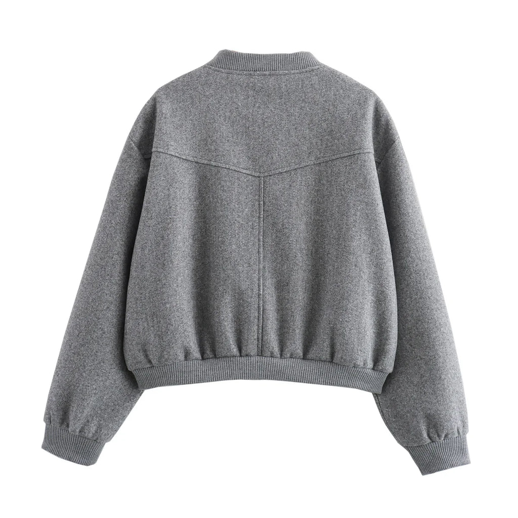 Jaqueta Cropped de Lã com Botões