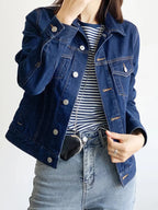 Jaqueta Denim Feminina Casual com Botões e Bolsos