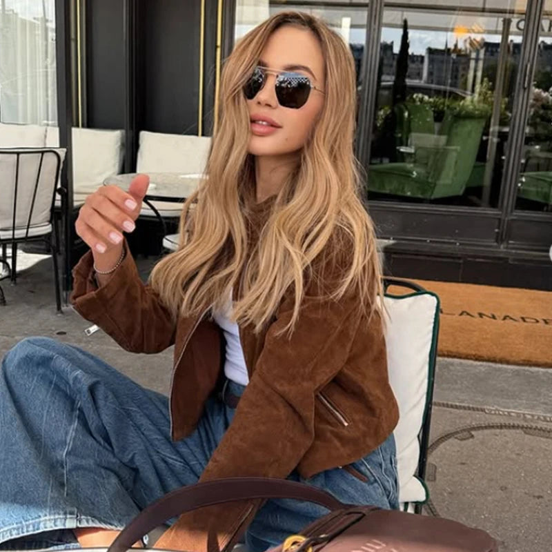 Jaqueta  Feminina Bomber de Camurça