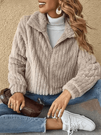 Jaqueta Teddy Casual com Gola Polo e Zíper