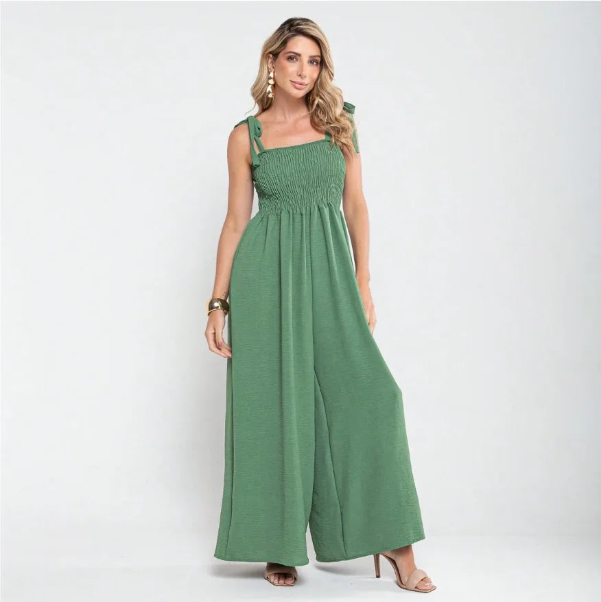 Macacão Feminino Pantalona com Alças de Amarrar