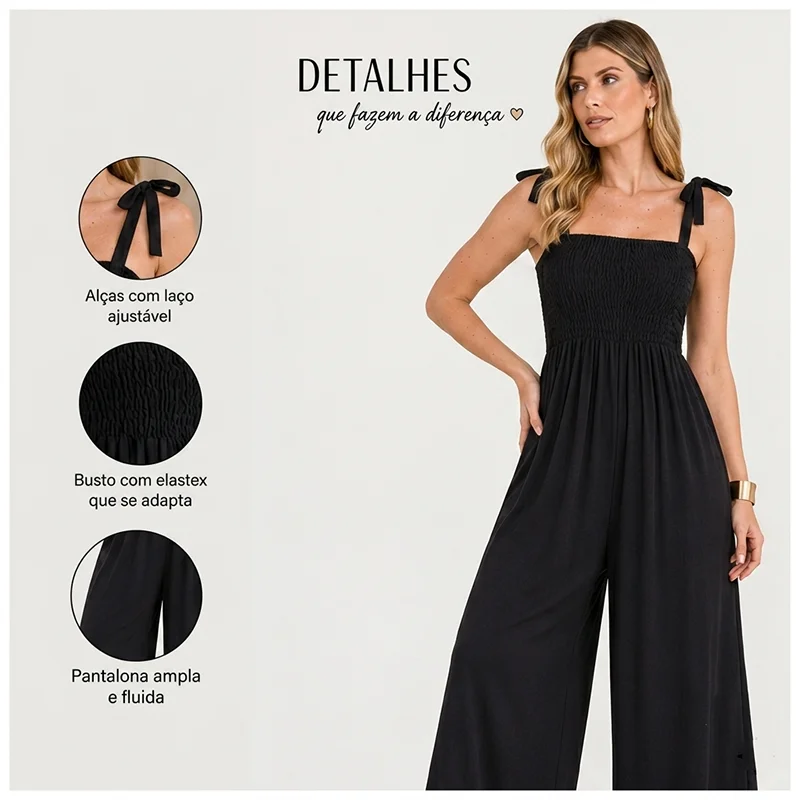 Macacão Feminino Pantalona com Alças de Amarrar