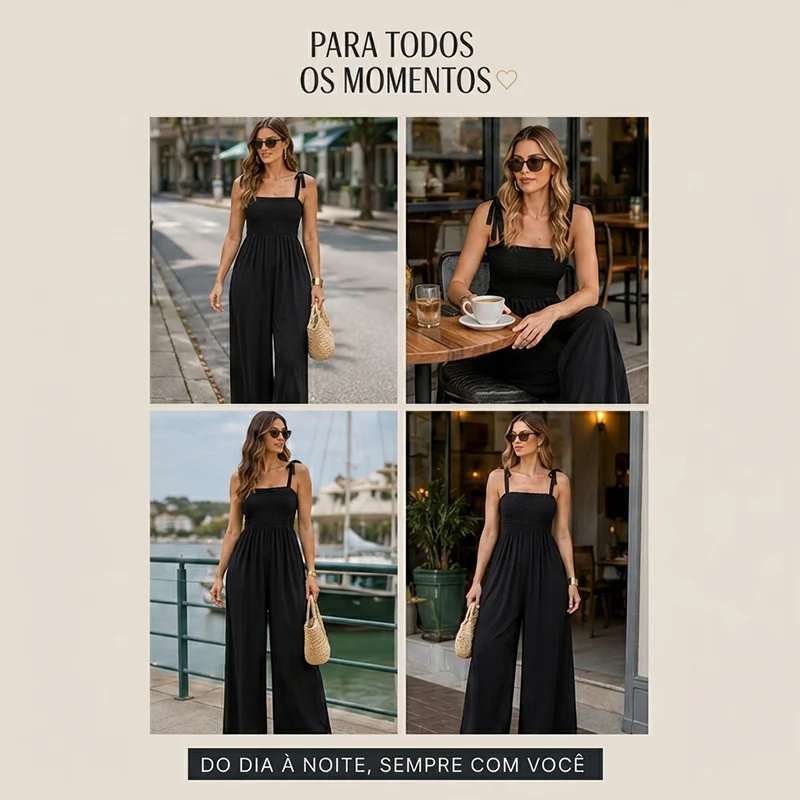 Macacão Feminino Pantalona com Alças de Amarrar