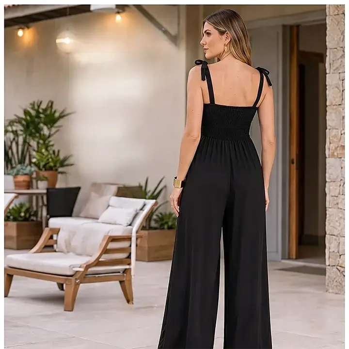 Macacão Feminino Pantalona com Alças de Amarrar