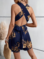 Macaquinho floral feminino com costas à mostra
