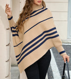 Poncho com Listras e Mangas Morcego