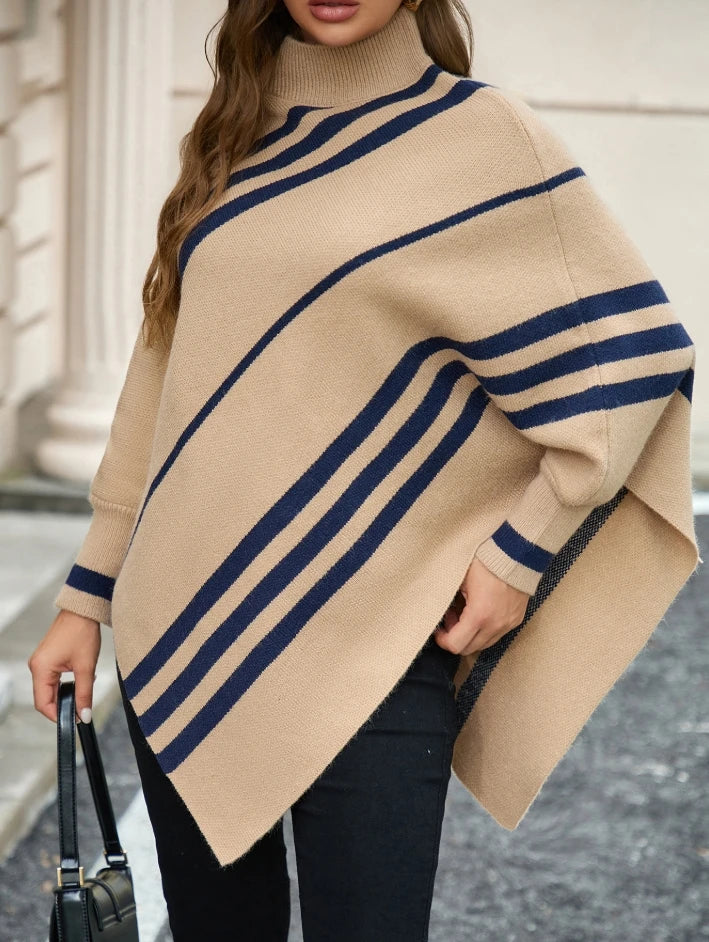 Poncho com Listras e Mangas Morcego