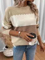 Pulôver Listrado Casual Feminino Tom Bege