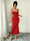Vestido Feminino Vermelho Poá com Alças