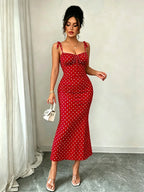 Vestido Feminino Vermelho Poá com Alças