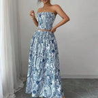 Conjunto Feminino Estampado Tomara que Caia com Saia Longa