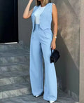 Conjunto Elegante de Colete e Calça de Cintura Alta
