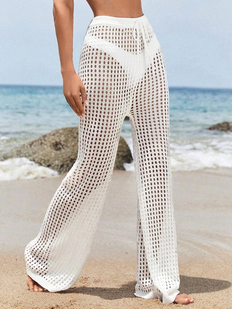 Saída de Praia Calça Branca Elegante com Cordão