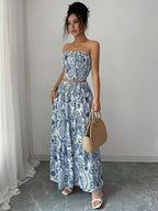 Conjunto Feminino Estampado Tomara que Caia com Saia Longa