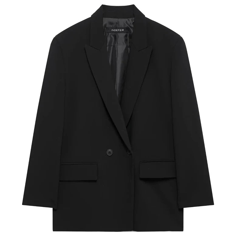 Hxao blazers para mulher preto cinza longo blazer mulher escritório wear manga longa blazer sólido oversized de alta qualidade blazer feminino