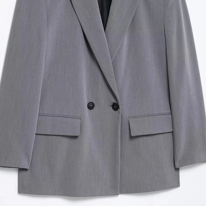 Hxao blazers para mulher preto cinza longo blazer mulher escritório wear manga longa blazer sólido oversized de alta qualidade blazer feminino