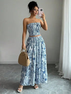 Conjunto Feminino Estampado Tomara que Caia com Saia Longa