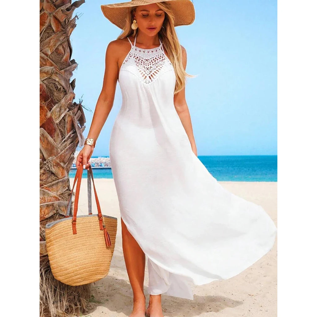 Saída de praia longa branca feminina