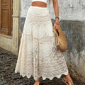Saia Off Longa Boho de Renda Floral