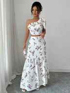 Saia longa floral feminina com fenda