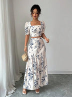 Saia longa floral feminina elegante