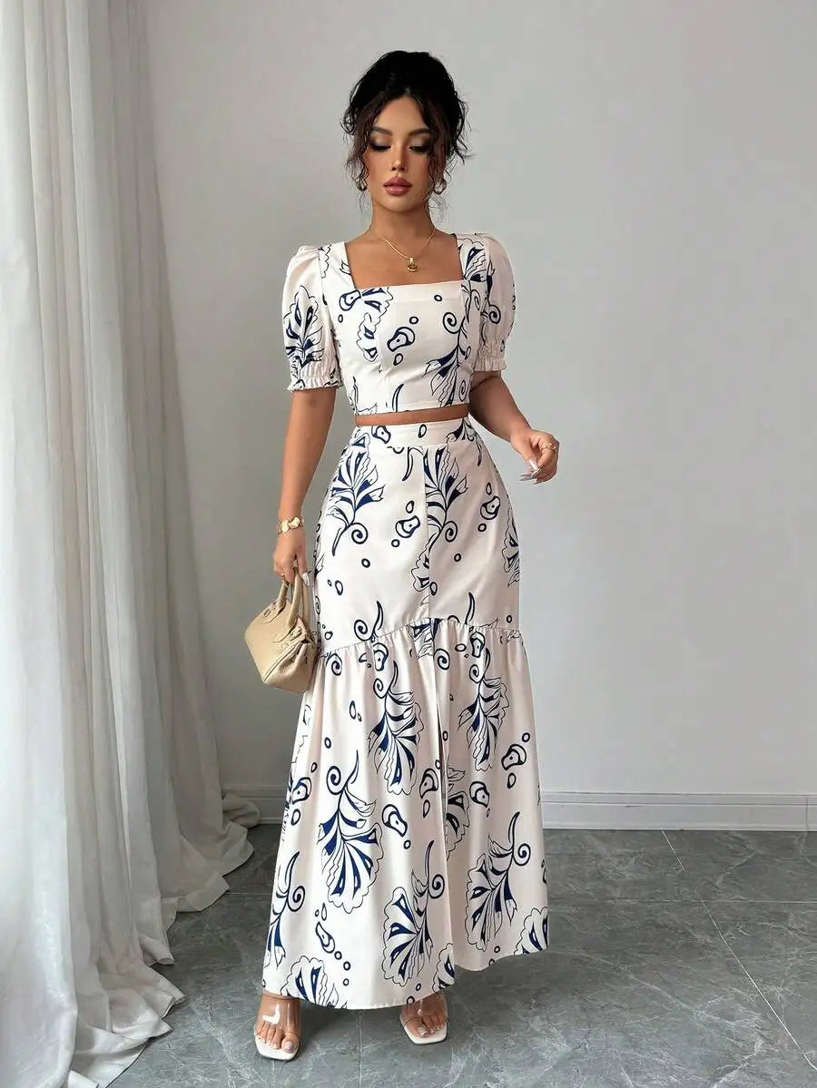 Saia longa floral feminina elegante