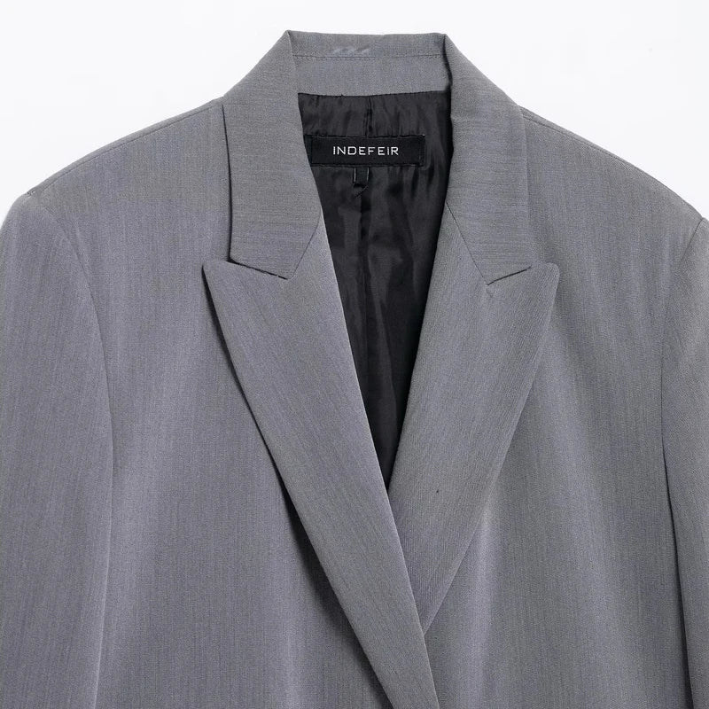 Hxao blazers para mulher preto cinza longo blazer mulher escritório wear manga longa blazer sólido oversized de alta qualidade blazer feminino