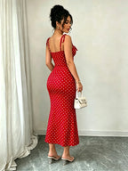 Vestido Feminino Vermelho Poá com Alças