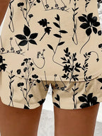 Short feminino bege com estampa floral e amarração