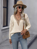 Suéter Feminino Casual Gola V com Renda